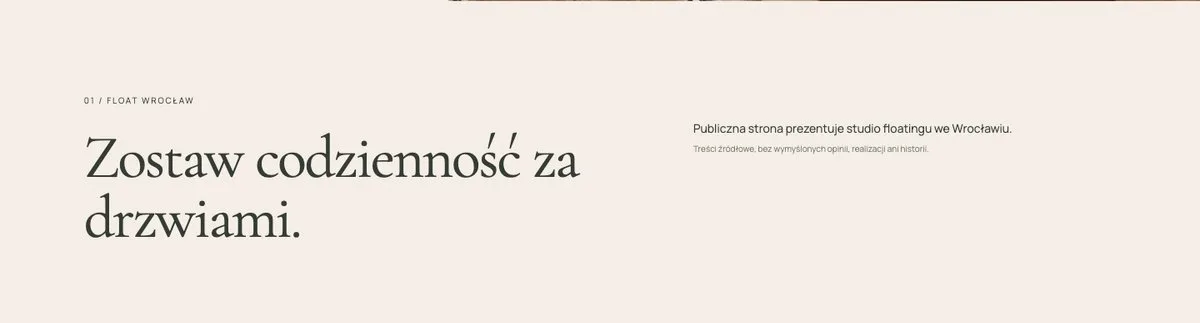 FLOAT Wrocław — fragment istniejącego konceptu, sekcja oferty